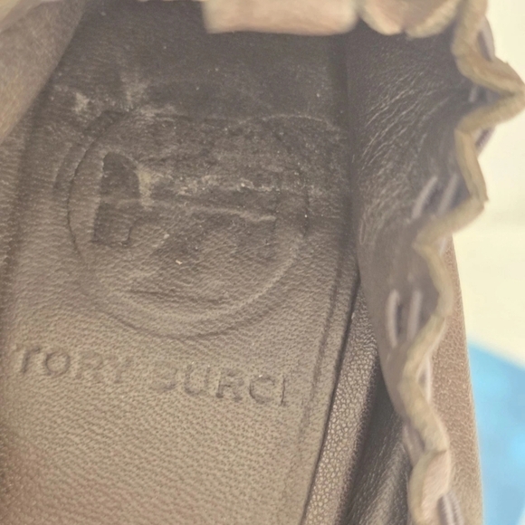 Tory Burch Chelsea Gray Leather Snakeskin Cap-Toe Ballet Flats 7M Women Shoes - Picture 11 of 12